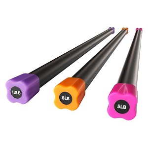 Signature Fitness Total Body Workout and Exercise Weighted Bar with Padded Grip Handle and Steel Core for Fitness and Recreation, Multicolor, 3 Pack - 1 of 4