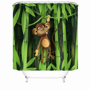 Monkey On The Bamboo Shower Curtains for Bathroom Waterproof Fabric Bath Curtain Durable Soft Stylish Bathroom Decor 72x72 Inch - 1 of 1