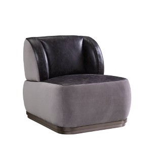 29" Decapree Accent Chair Antique Slate Top Grain Leather/Gray Velvet - Acme Furniture: Metal Frame, No Assembly, Patchwork Aluminum - 1 of 4