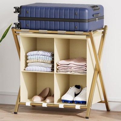 Luggage Rack with storage, Guest Room Folding Suitcase Stands, Holds up to 120 lb, Space Saving Suitcase Holders