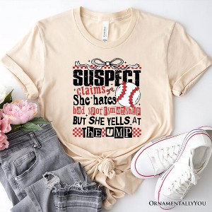 Baseball Suspect Claims Fun T-Shirt, Retro White and Natural Tee With Coquette Bow| OrnamentallyYou - 1 of 4