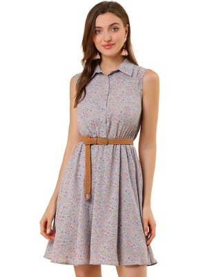 INSPIRE CHIC Women's Floral Sleeveless Half Placket Mini Belted Summer Dress
