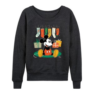 Women's - Disney - Mickey Stockings Lightweight French Terry Wide Neck Long Sleeve Shirt - 1 of 4