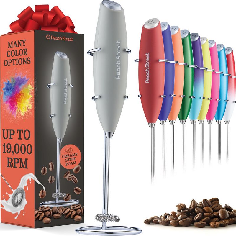 Peach Street Powerful Handheld Milk Frother, Mini Frother Wand, Battery Operated Stainless Steel Mixer, With Stand. for Milk, Latte, 1 of 13