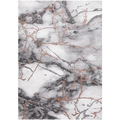 Gray and Orange Abstract Synthetic Rectangular Area Rug