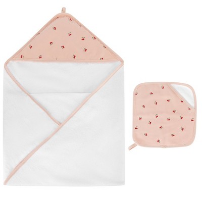 Ely's & Co. Hooded Towel & Washcloth Pink Cherries : Target