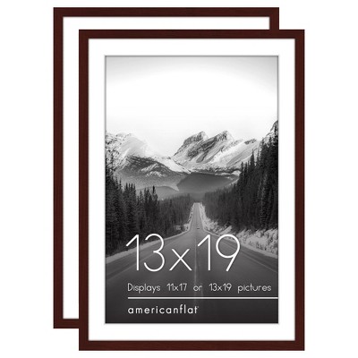 Americanflat 13x19 Picture Frame with Polished Plexiglass - Set of 2 - Use as 11x17 Frame with Mat or 13x19 Frame Without Mat - Mahogany