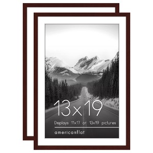 Americanflat 13x19 Picture Frame with Polished Plexiglass - Set of 2 - Use as 11x17 Frame with Mat or 13x19 Frame Without Mat - Mahogany - 1 of 4