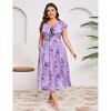 Women's Plus Size Maxi Dress Flutter V Neck Sleeveless Flowy Boho Floral Print Summer Casual Wedding Party Formal Dresses - 2 of 4