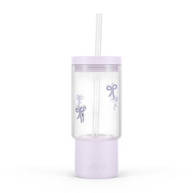 Ello Charmed 18oz Bow Glass Straw Tumbler Purple