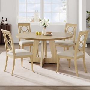 Farmhouse 47-Inch Round Large Dining Table Set for 4 to 6, with Wooden Top and Legs for Home Dining Room or Living Room (Only Table No Chairs) - 1 of 4