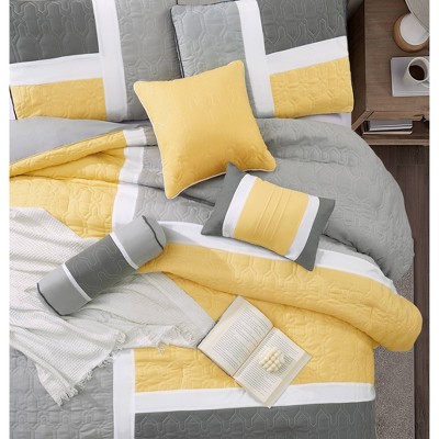 California King Yellow and Grey Geometric Comforter Set