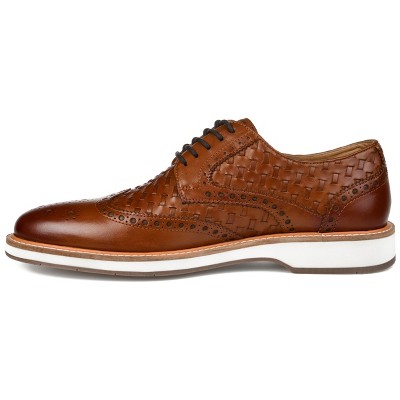 Cognac Genuine Leather Woven Wingtip Derby with Comfort Foam