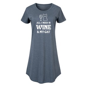 Women's - Instant Message - All I Need Wine Cat Graphic T-shirt Dress - 1 of 4