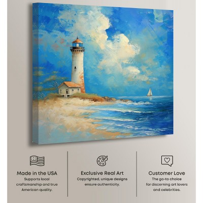 Lighthouse Sunrise Coastal Wrapped Canvas Wall Art, 12" x 12"