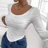 Clotth Women's Ribbed Layering Top - Deep Crew Neck Long Sleeve Basic T-Shirt, Fitted Base Layer Top, Chic Casual Wear, White with Ribbed Texture - 2 of 4