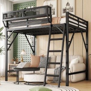 Ridstar 82.7 in. W Queen Size Metal Loft Bed with Ladder & Storage Shelves for Kids & Teens-Black - 1 of 4