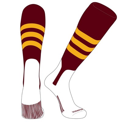 PEAR SOX OTC Baseball Softball Stirrup Socks (A, 7in) Cardinal, Gold (L)