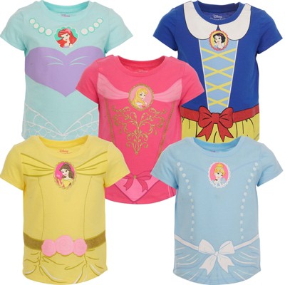 Disney Princess 5 Pack Graphic T-Shirts Blue / Pink / Yellow