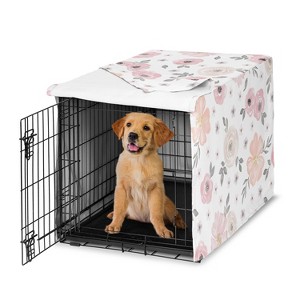 Sweet Jojo Designs Dog Crate Kennel Cover 36in. Watercolor Floral Pink and Grey - 1 of 4