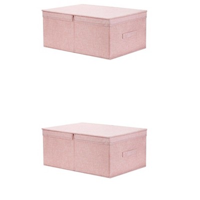 REGALWOVEN Fabric Collapsible Spacious Versatile Storage Bin with Lid and Handle 2 Pcs