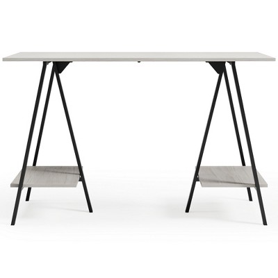 Black and White Transitional Home Office Desk with Shelves