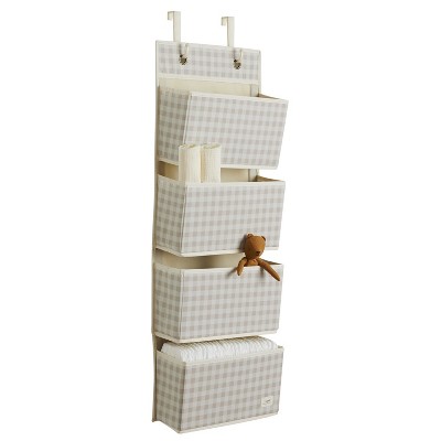 3 Sprouts Recycled Fabric Over the Door Organizer for Nursery - Gingham Beige