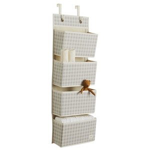 3 Sprouts Recycled Fabric Over the Door Organizer for Nursery - Gingham Beige - 1 of 4