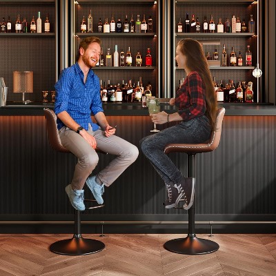 Swivel Bar Stools Set of 4, Counter Height Bar Stools with Back, Adjustable Bar Stools, Brown Faux Leather Bar Stools