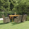 vidaXL 7-Piece Patio Dining Set - Solid Acacia Wood Table with Oil Finish, PE Rattan Chairs with Padded Cushions, Brown/Black - 2 of 4