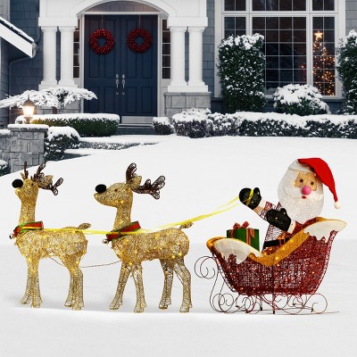Pre-lit Multicolor Santa Sleigh with Reindeer Outdoor Decor