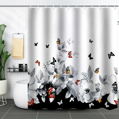 LunaLulinlk Floral Fabric Shower Curtain, Flower and Butterfly Design