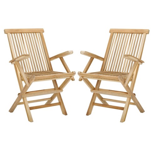 Marcus Teak Folding Arm Chair Indoor/Outdoor (Set Of 2) - PAT6601 - Natural - Safavieh - image 1 of 4