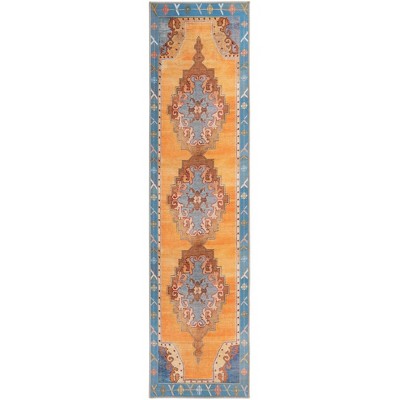 Orange and Blue Flat Woven Chenille Runner Rug