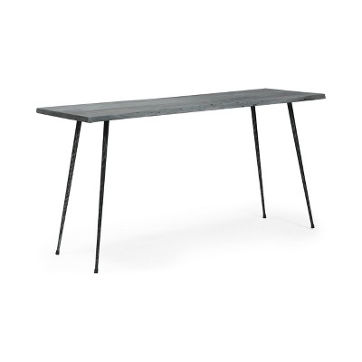 GDFStudio Hamer Handcrafted Modern Industrial Acacia Wood Console Table, Sandblasted Gray/Black