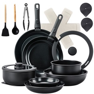 ROVSUN 23 Pcs Nonstick Pots and Pans Set, Aluminum Kitchen Cookware Set w/Detachable Handles, RV Kitchen Dishwasher Safe, PFAS PFOA & PFOS Free,Black - 1 of 4
