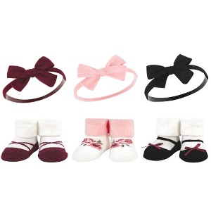Hudson Baby Infant Girls Headband and Socks Giftset, Burgundy Black, One Size - 1 of 4