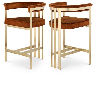 Meridian Furniture,Marcello Cognac Velvet Counter Stool, Set of 2