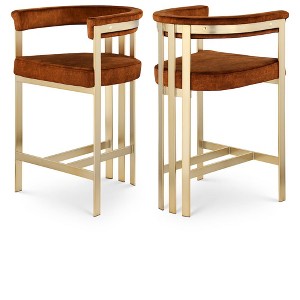 Meridian Furniture,Marcello Cognac Velvet Counter Stool, Set of 2 - 1 of 4