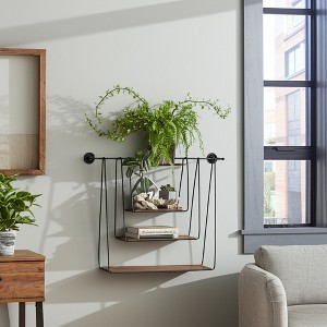 Modern Wall Storage Shelf - Metal & Wood Hanging Organizer - Stylish Iron Plywood Design for Home, Office, Bedroom & Living Room - 1 of 4