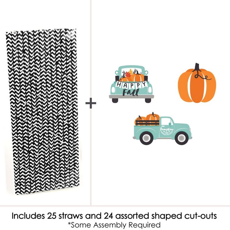 Big Dot of Happiness Happy Fall Truck - Paper Straw Decor - Harvest Pumpkin Party Striped Decorative Straws - Set of 24, 3 of 7