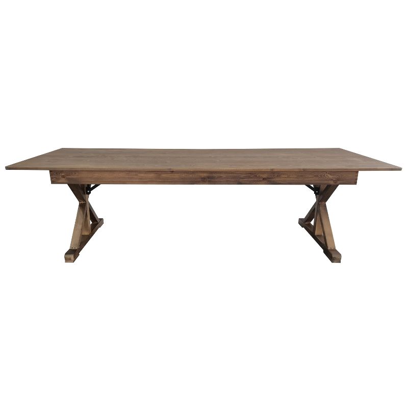 Merrick Lane 9' x 40" Rectangular Antique Rustic Solid Pine Foldable Dining Table with Crisscross Legs, 4 of 14