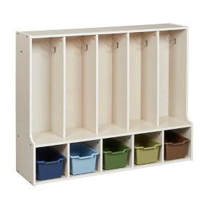 ECR4Kids Streamline 5-Section Coat Locker with Bench and Scoop Front Storage Bins, Toddler Size, White Wash - 1 of 4