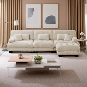 133.8" Chenille L-Shaped Modular Sectional Sofa with Bolster Armrests & Ottomans - 1 of 4
