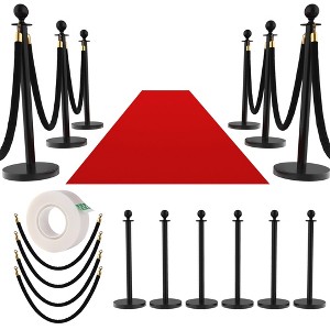 Black Stanchions with Retractable Belts, Crowd Control Barriers with Hollow Base, Red Carpet Ropes and Posts for Event & Party Supplies - 1 of 4