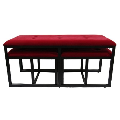 Tufted Metal Bench with 2 Seating Red - Ore International