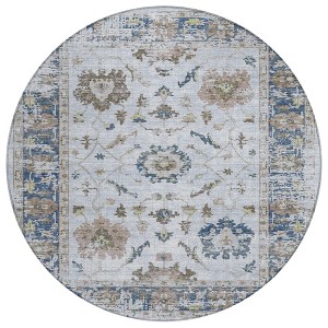 Blue And Gray Floral Washable Indoor Outdoor Area Rug - 1 of 4