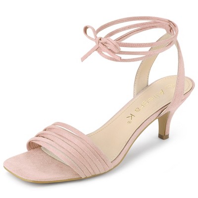 Allegra K Women's Kitten Heel Lace Up Suede Heeled Sandals