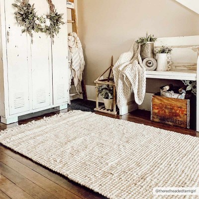 Handwoven Ivory Jute Rectangle Rug with Fringe - 2' x 3'