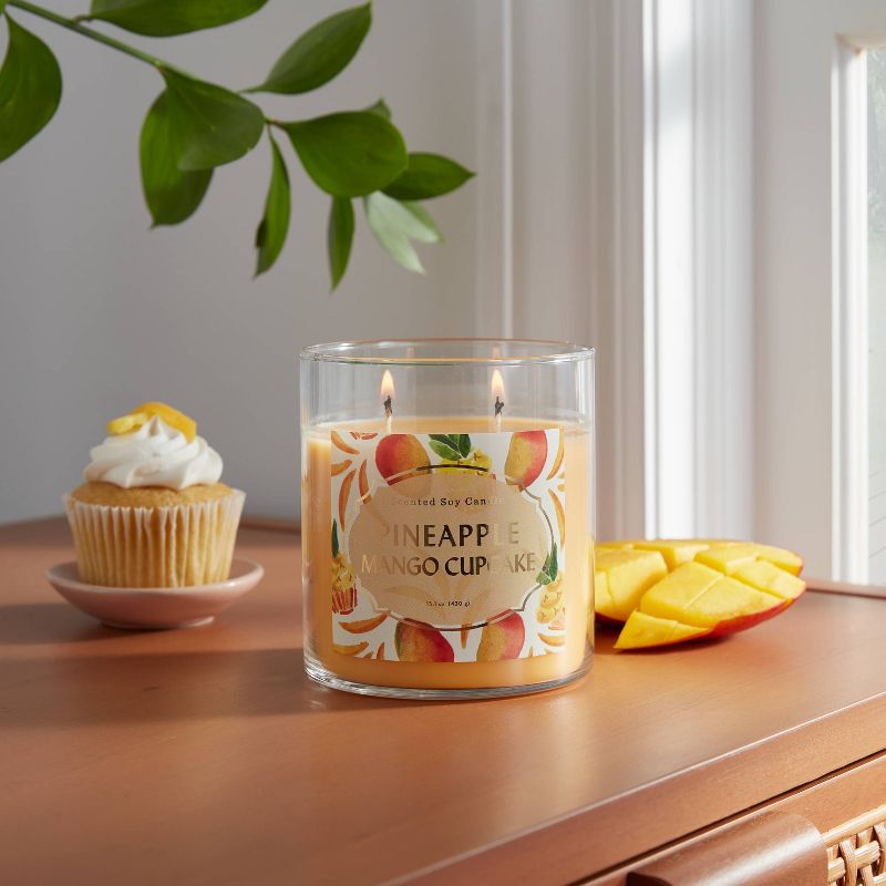 15.1oz Lidded Glass Jar 2-Wick Candle Pineapple Cupcake - Opalhouse&#8482;, 3 of 8